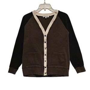 Parni Brown Black Colorblock Raglan Sleeve Button Snap Cardigan Sweater XS